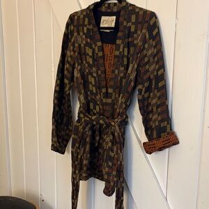 Ace and Jig Patterned Patchwork Wrap Jacket in Olive, Brown & Black